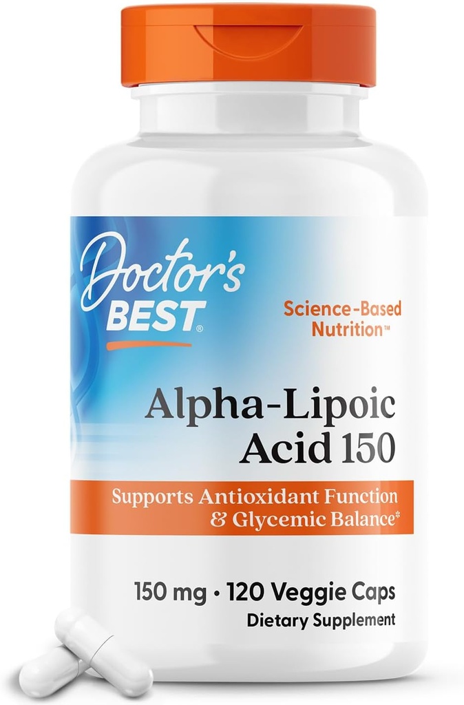 El mejor ácido alfa-lipoico del médico 150, ayuda a apoyar el metabolismo de glucosa y los antioxidantes regenerados* No GMO, libre de gluten, vegano, soy libre, 150 mg, 120 cápsulas vegetarianas
