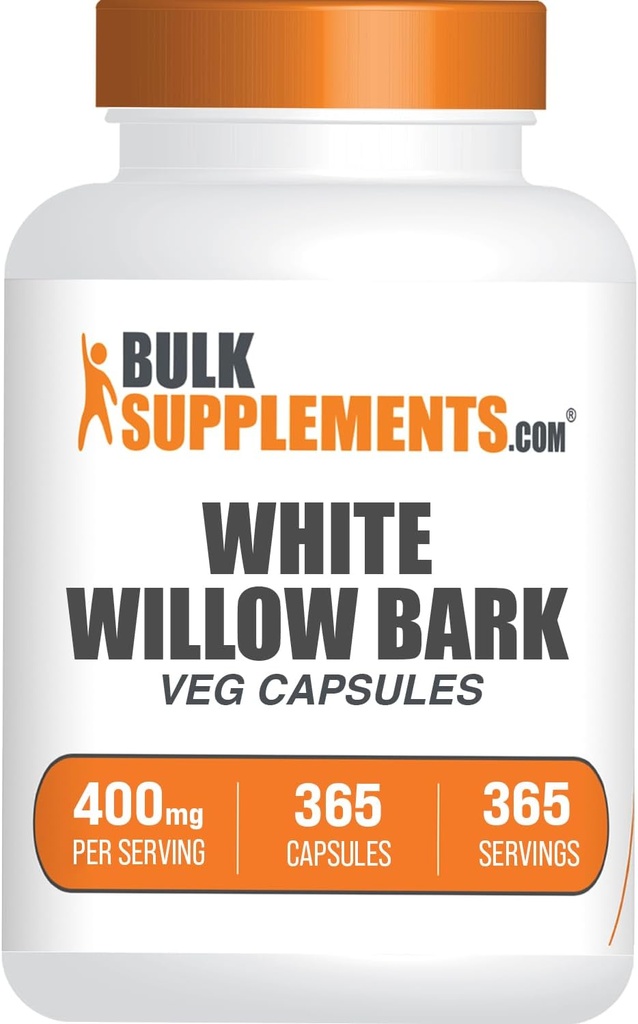 BulkSupplements.com White Willow Bark כמוסות - תוסף צמחי, White Willow Bark לחלץ 400 מ"ג - Gluten Free, 1 קפסולה לשרת, 365 Veg כמוסות (Pack of 1)