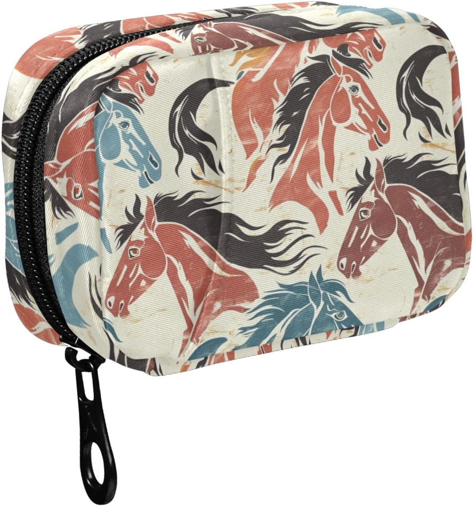 Fustylead rokas Draw Retro Krāsains Zirgu galvas Pill Organizators Purse, Nedēļas Portable Pill kaste ar zipper uzglabāšanai Vitamīnu Zivju eļļas Zāles piedevas