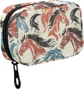 Fustyad Hand Draw Retro Kleurrijke Horse Heads Pill Organizer voor Purse, Weekly Portable Pill Box met rits naar opslag Vitaminen Visolie Medicijnen Supplementen