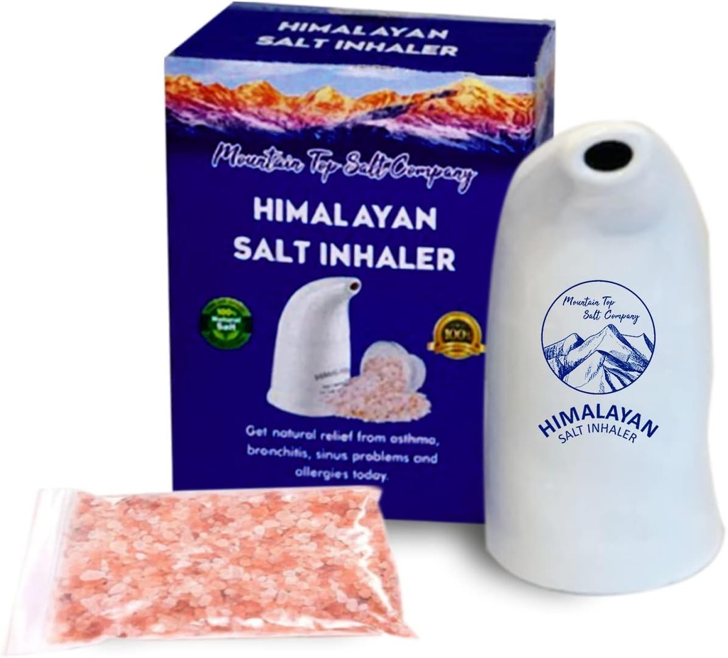 Ceramic Himalayan Salt Inhaler with Himalayan Pink Crystal Salt – Great for Allergy, Asthma Relief, and Other Respiratory Conditions – Handheld and Portable