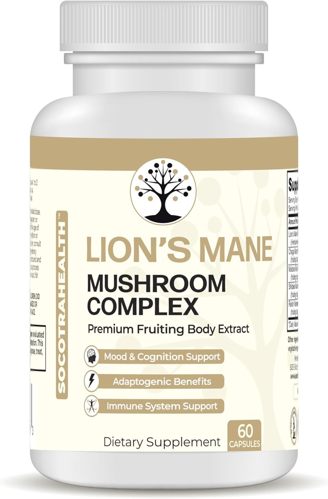 Lions Mane Mushroom Supplement - Premium Fruiting Body Extract - with Chaga, Maitake, Shiitake, Reishi - Mood, Brain and Immune Support, Adaptogen - Non-GMO - 60 Vegan Capsules