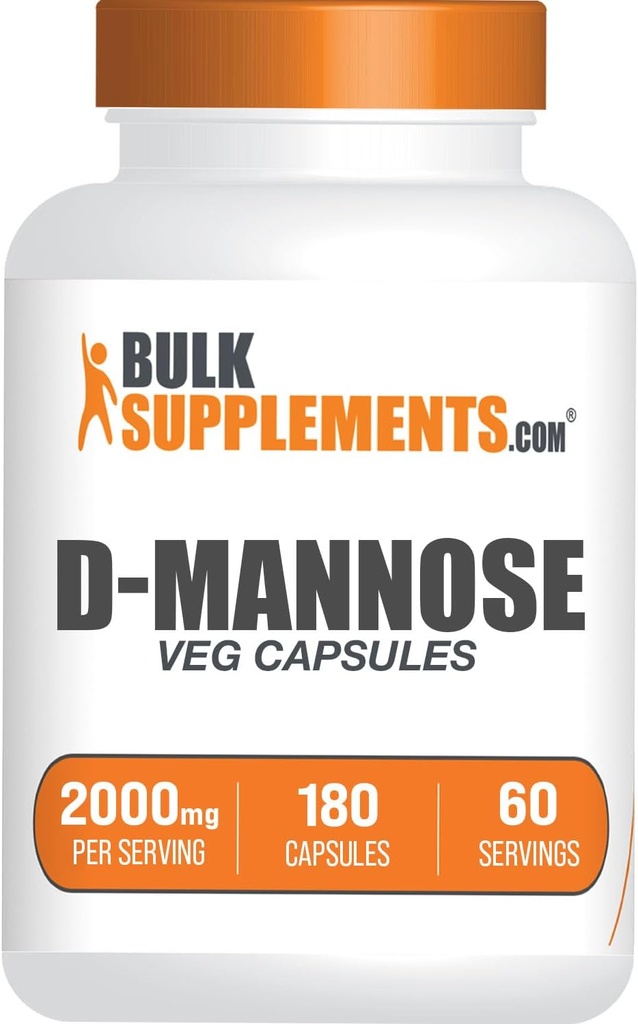 BulkSupplements.com D-Mannose Capsules - D-Mannose Supplement, for urinveistrakt støtte - Vegan & Glutenfri, 3 Kapsler per servering (2000 mg), 180 greve (Pack of 1)