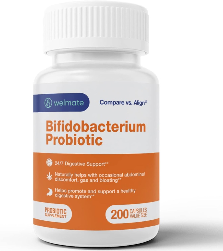 WELMATE Bifidobacterium - Suplemento Probiótico - Apoia a saúde Gut - Apoio inmune - encimas dixestivos - Gluten Free - Vegan - Probiótico - tamaño de valor - 200 Count