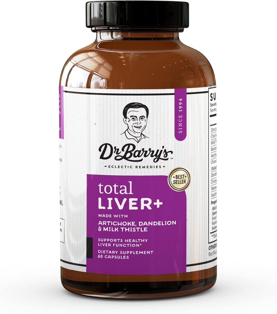 Dr Barry total Liver Supplement with Milk Thitle, Artičok, Púpava Root, Podpora zdravá funkcia pečene a prírodné čistenie, Boost imunitný systém, 60 Kapsule