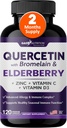 Bromelain & Elderberry가있는 Gade Nutrition Quercetin | 비타민 C 및 아연이있는 Quercetin | 비타민 D3가있는 아연 Quercetin 500mg | 매일 면역 지원 보충교재 - 2 개월 공급