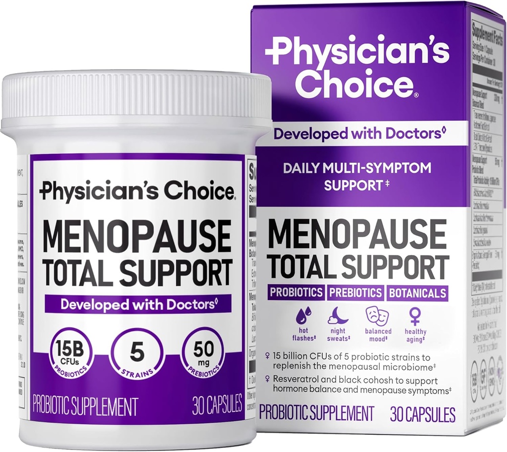 Physician 's CHOICE Menopause Probiotic Supplement for Women - 지원 호르몬 균형, 핫 플래시, 나이트 땀, 체중 관리, Bloating & Gut 건강 - 블랙 코호시, Resveratrol + - 30ct