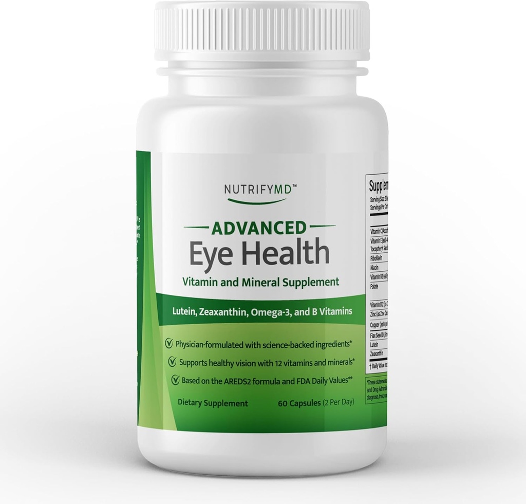 Advanced Eye Health Vitamiini ja Mineral Supplement Lutein, Zeaksantiini, Omega-3, ja B Vitamiinit - 60 kapselia