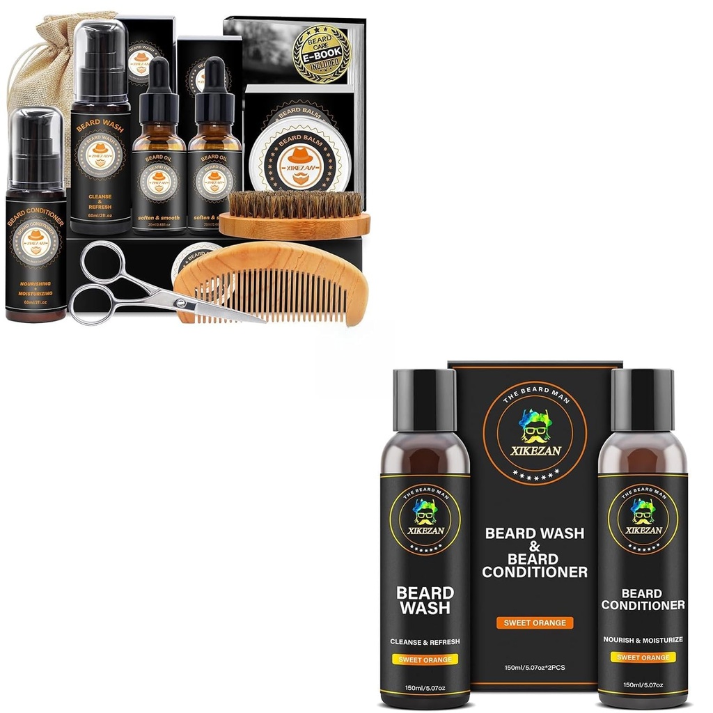XIKEZAN Gifts for Men w/Beard Kit and Beard Shampoo and Conditioner Set