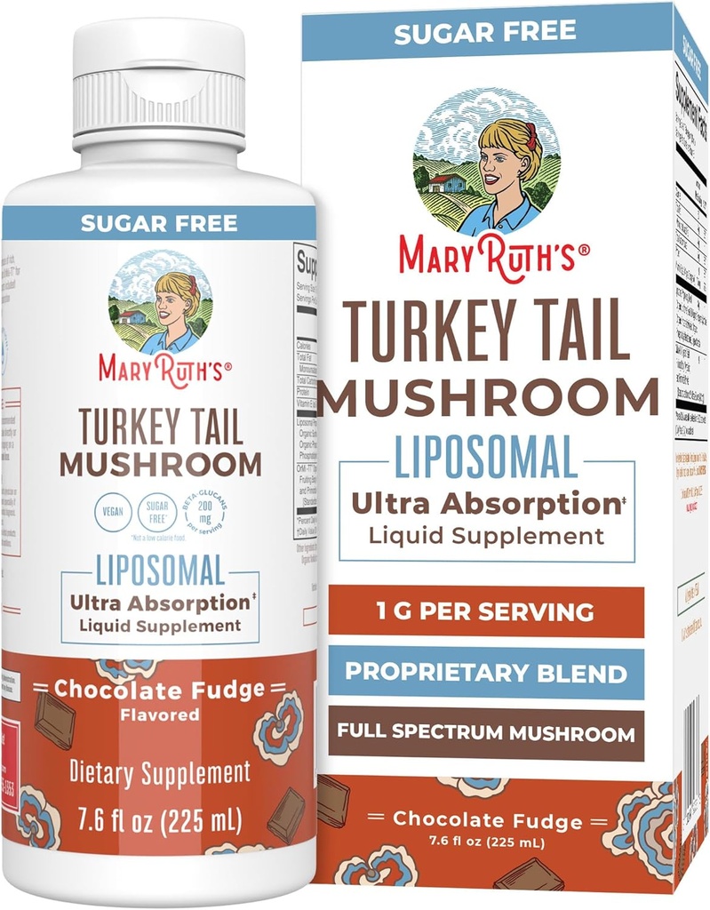 MaryRuth Organics Turkey Tail Mushroom Supplement | Ultra Absorption Liposomal | Full Spectrum | 200mg Beta-Glucans Per Servering | Vegan | 7,6 oz | 15 portioner