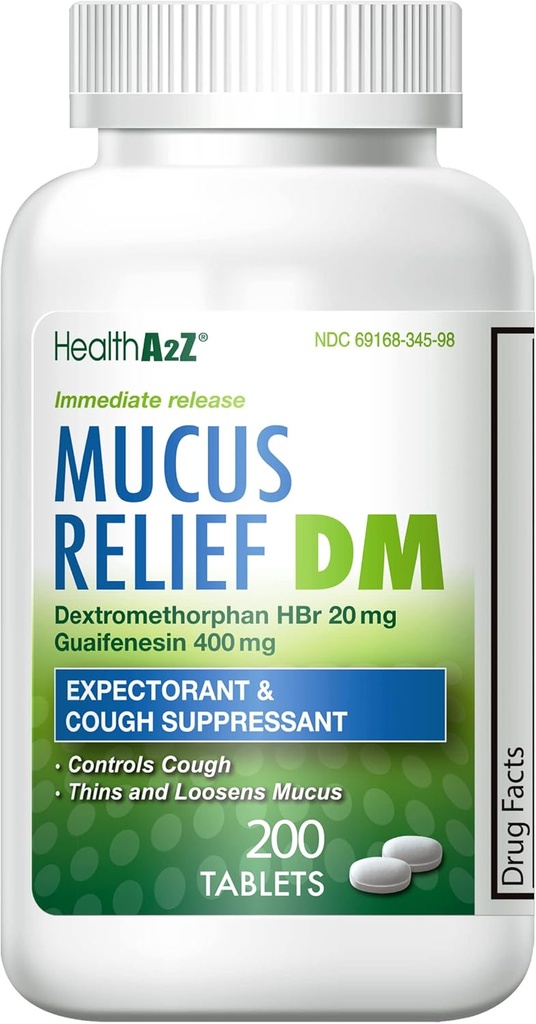 HealthA2Z® Mucus Daxili DM | Dextromethorphan HBr 20mg | Guaifenesin 400mg | Cough, Immediate Release, Uncoated (200 Count)