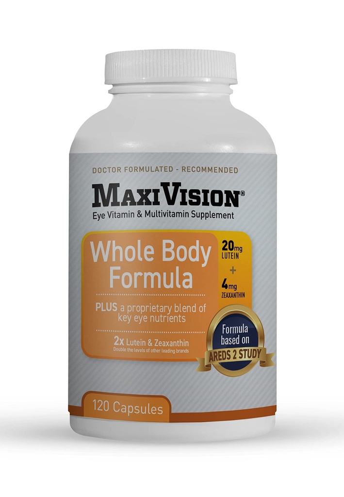 MaxiVision® AREDS 2 Whole Body Formula - AREDS 2 Eye Vitamins w/Lutein and Zeaxanthin - for Macular Support - Eye Supplements for Eye Strain - 120 Capsules Count, 1 Bottle