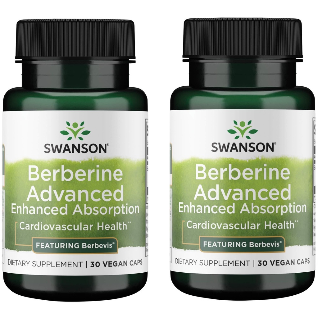 Swanson Berberine Advanced Enhanced Absorption Supplement for Health-Conscious Adults Seeking Optimized Bioavailability - Featuring Berbevis 550 mg (30 Vegan Capsules, 2 Pack)