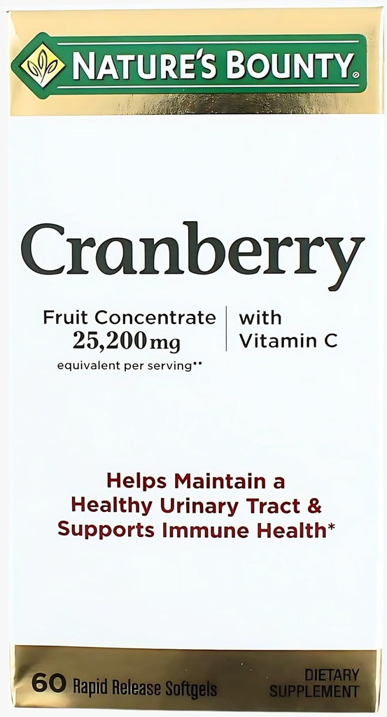 Looduse Bounty Cranberry Dietary Supplement, toetab kuseteede ja immuunsüsteemi tervist, Softgels, 25 200 Mg, 60 Ct