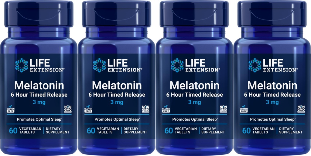 Life Extension Melatonin 6 Hour Timed Release 3 mg, 60 Vegetarian Tablets (Pack of 4)