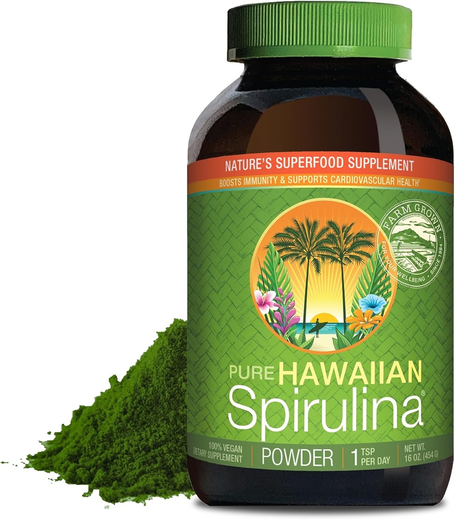 Nutrex Hawaii, Pure Hawaiian Spirulina Powder, Vegan, stöder immunsystem, hjärta, celler och energi, 16 Ounce