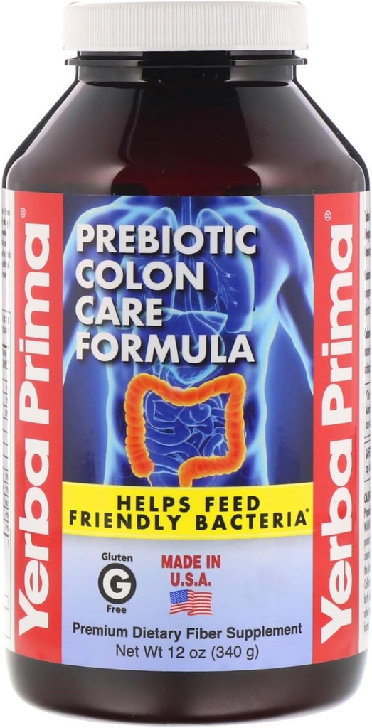 Yerba Prima Prebiotic Colon Care Formula pulveris, 12 Ounce - Premium Diētiskā Fiber papildinājums, bez lipekļa, ražots ASV, nav GMO
