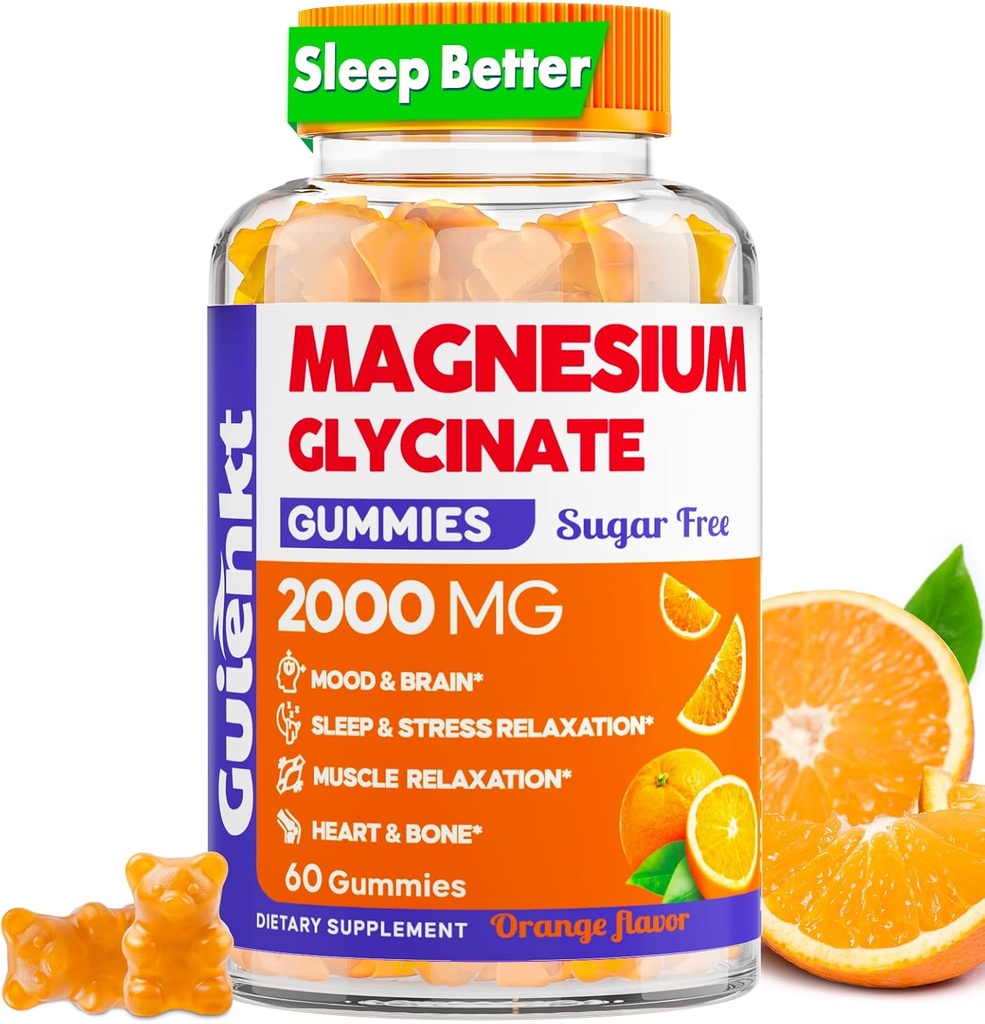 Magnesi Glicinate Glicizes 2000 mg, Sugar Free Magnesi Gambilles per a dormir, tranquil·la, tranquil·litat, based, Orange Flavor, 60 Vegetarian Gmanes
