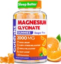 Magnesio Glycinate Gummies 2000 mg, Sugar Free Magnesium Gummies for Adults for Sleep, Calm, Relaxation, Pectin Based, Orange Flavor, 60 Vegetarian Gummies