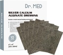 Dr. Med Silver Calcium Alginate Wound Dressing 4''x4'' Patches, 10 Individual Pack High Absorbency Ag Alginate Wound Bandage, Non-Adhesive, Painless Removal Gauze for Bedsore, Ulcers, Skin Abrasions