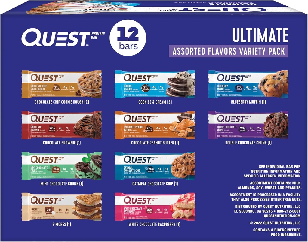 Quest Nutrition Ultimate Variety Pack Protein Bars, High Protein, Low Carb, Glutenfrei, Keto Friendly, 12 Count