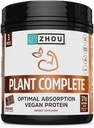 Zhou Plant Complete Vegan Protein Powder - Plant Based Protein Powder for Women & Men, Non Dairy Rice & Pea Blend for Smoothies & Shakes, 21g Protein Per Serving - Chocolate, 17,7oz (16 Servings)