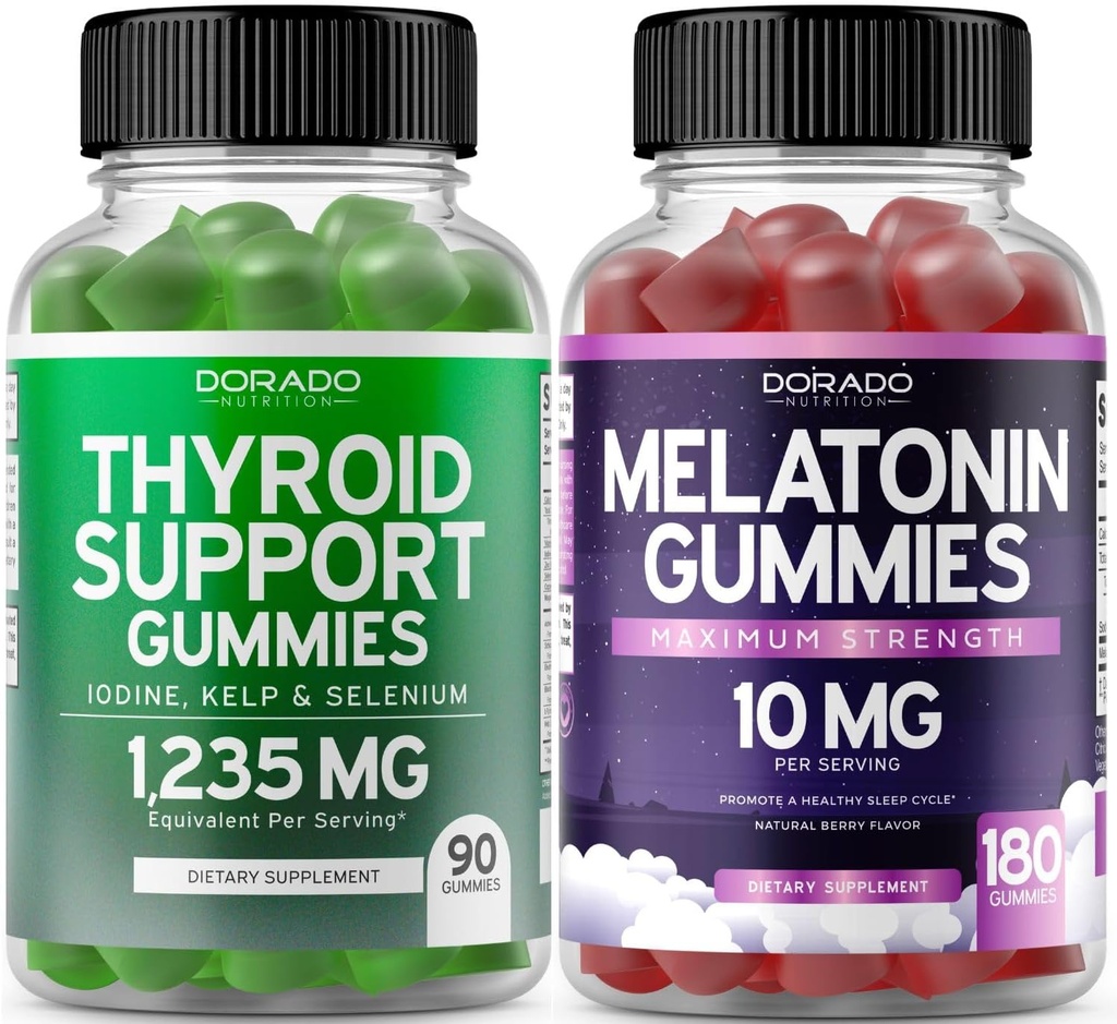 Thyroid Support For Women & Men (90 Gummies) Support Supplement - Delicious Apple Flavor - Melatonin Gummies for Adults (180 Count) - Quick Dissolve Melatonin 10mg Gummies - Non GMO, Vegan & USA Made