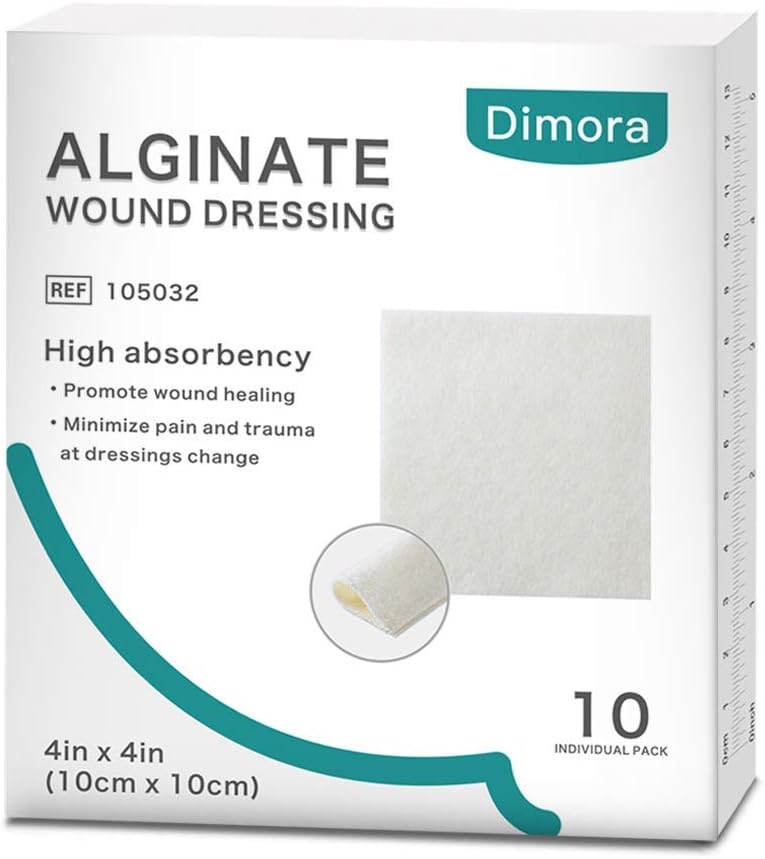 Dimoraelli Alginate Yara Giymek, 4' x 4' Patches,10 Bireysel Sterile Pads, Soft ve Highly Absorbent Dressing Gauze, Non-Stick Padding