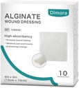 Dimora Calcio Alginate Wound Dressing, 4' x 4' Patches, 10 Patos esterilizados individuais, Soft e Highly Absorbent Dressing Gauze, Non-Stick Padding