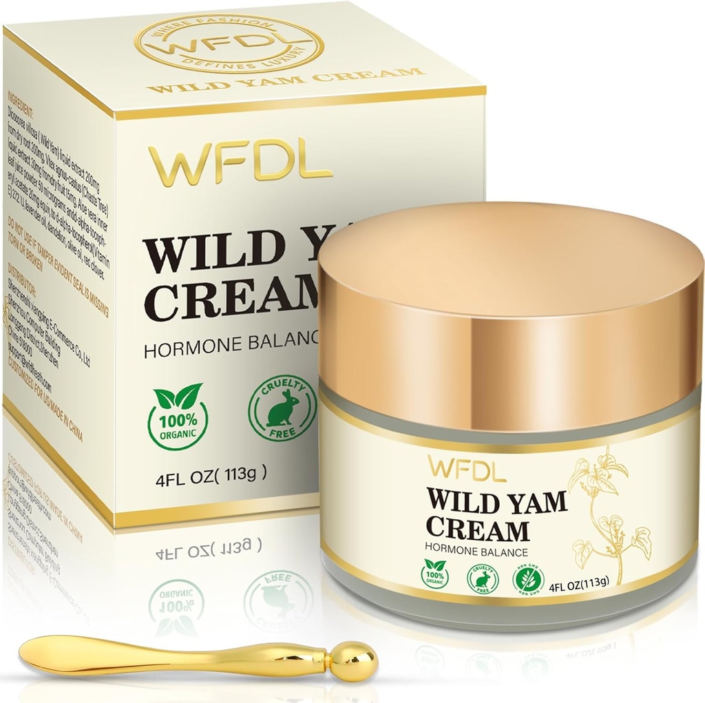 Organic Wild Yam Cream con Red Clover, crema hidratante para mulleres, inclúe aplicator (4 Ounce)