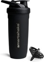Smartshake Reforce Paslanmayan Steel Protein Shaker Şişe - Qeydsiz Unisex Gym Şüşə / Metal Shaker Şüşə - 900 ml | 30 oz - Leakproof Vida-On Lid - DEHP & Rolls Pulsuz (Black)