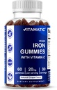 Vitamatic Iron Gummies Priedas moterims ir vyrams - 20 mg Tarnavimas - 60 Vegan Gummies - Didysis Tasting Iron Gummy vitaminai su vitaminu C (60 skaičius (1 rinkinys))