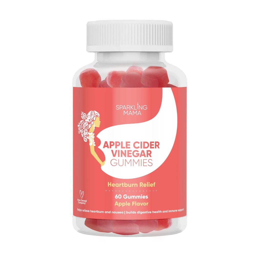 Sparkling Mama Apple Cider Vinegar Gummies | Apple Flavor, (Heartburn Relief +Morning Sickness, Muscle Cramps), 60 Gummies (2-Pack)