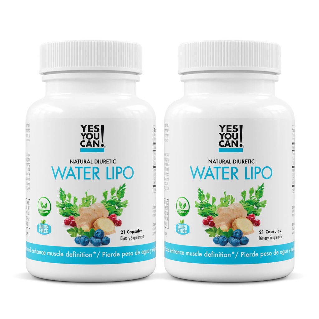Yes You Can! Natural Water Lipo Pills - Diuretic Cleanse with Electrolytes & Vitamins - Helps with Water Retention - Gluten-Free, 21 Capsules Per Bottle (2 Pack)