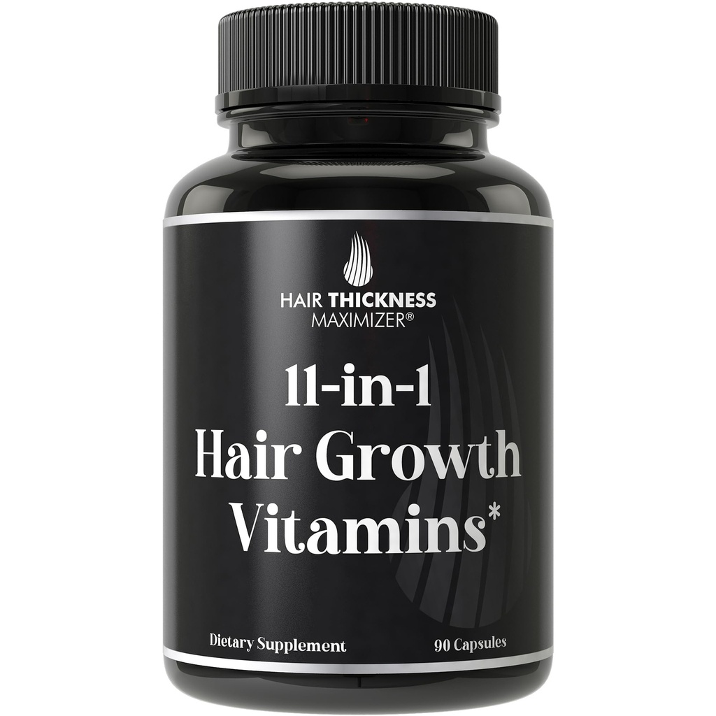 11-in-1 Vegan Hair Growth Vitamins for Thinning & Brittle Hair – Advanced Vitamin Complex with 5000mcg Biotin, Pumpkin Seed, Zinc. Supports Thicker, Healthier-Looking Scalp for Women & Men