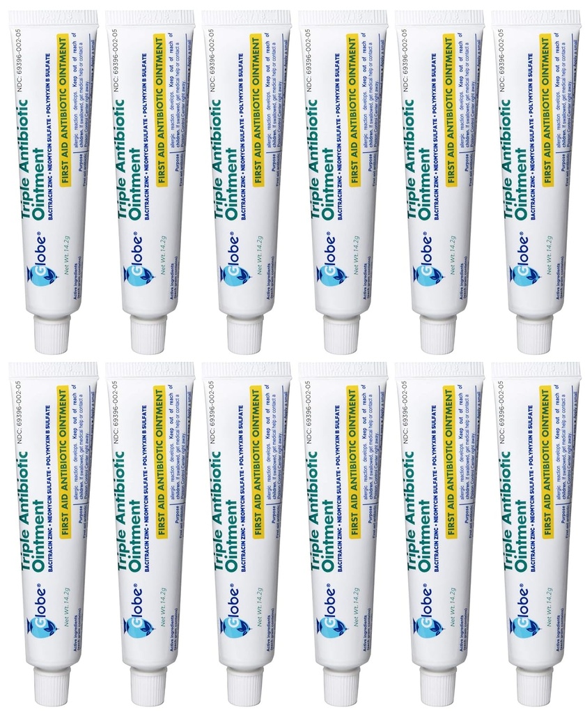 Globe (12 Pack) Triple Antibiotic First Aid Ointment 1 Unze, Erste Hilfe Antibiotische Salbe, 24-Stunden-Infektionsschutz, Wound Care Behandlung für Minor Scrapes, Burns und Cuts