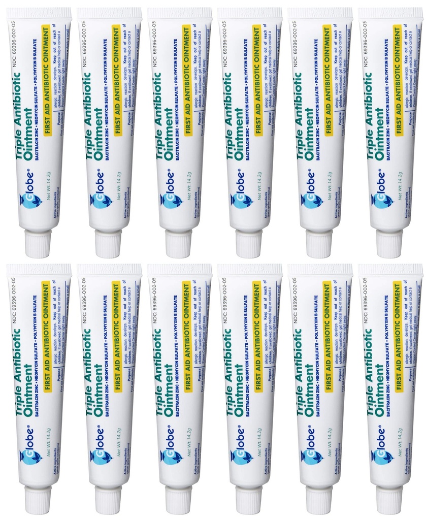 Globe (12 Pack) Triple Antibiotic First Aid Ointment 1 oz, First Aid Antibiotic Ointment, 24-Hour Infection Protection, Wound Care Treatment for Minor Scrapes, Burns and Cuts
