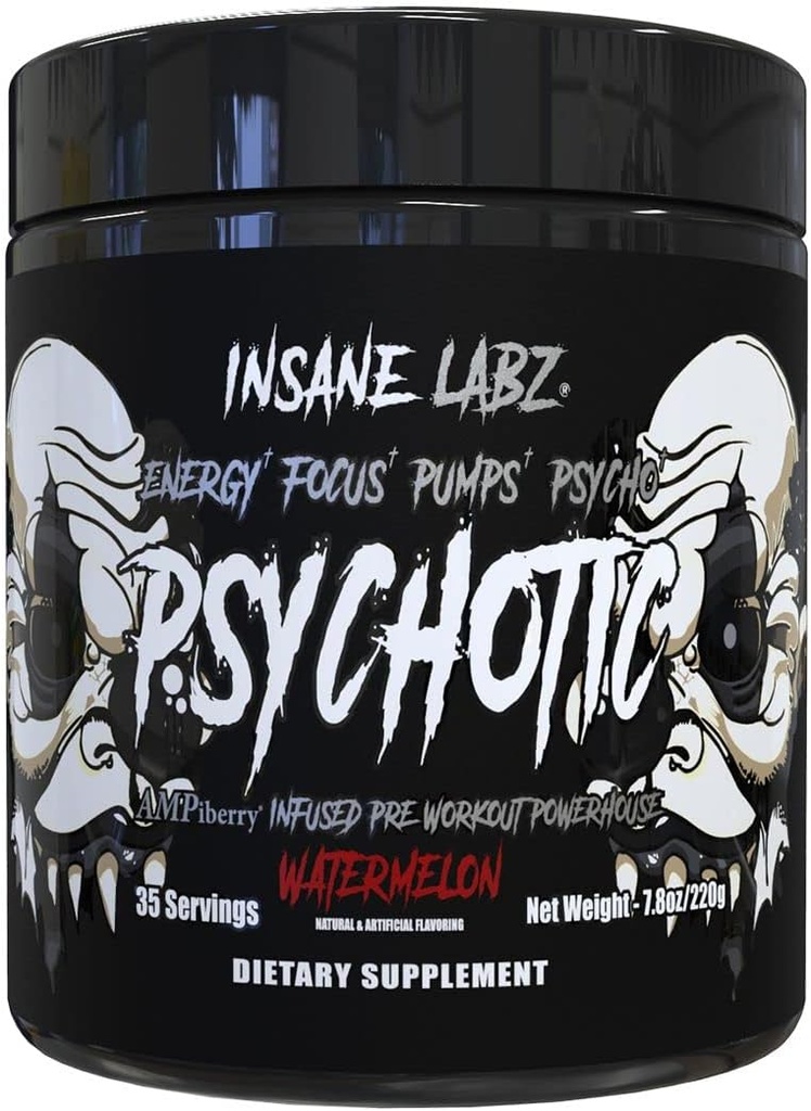 Insane Labz Psychotic Black Edition Mid Stimulant Pre Cvičenie Powder, Energy Focus Čerpadlá, Naložené s Creatin Beta Alanyne Taurine Natankované AMPiberry, 35 Servings (Watermelon)