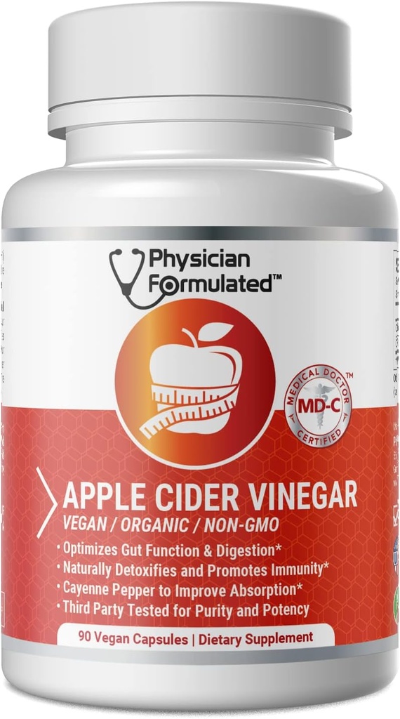 100% אורגני Apple Cider Vinegar קפסולות 750 מ"ג רק 1 Pill Pure Apple Raw Apple Cider Vinegar with Cayenne Pepper for Natural, Fast Detox and ניקויse - 90 קפסולות