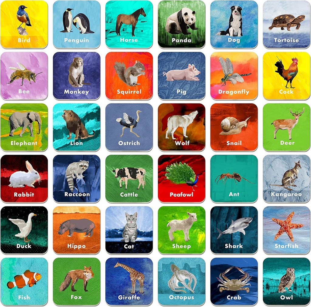 Hebayy 36 coppia animale corrispondenza gioco flash carte cancellabili (ogni misura 2" X 2”)
