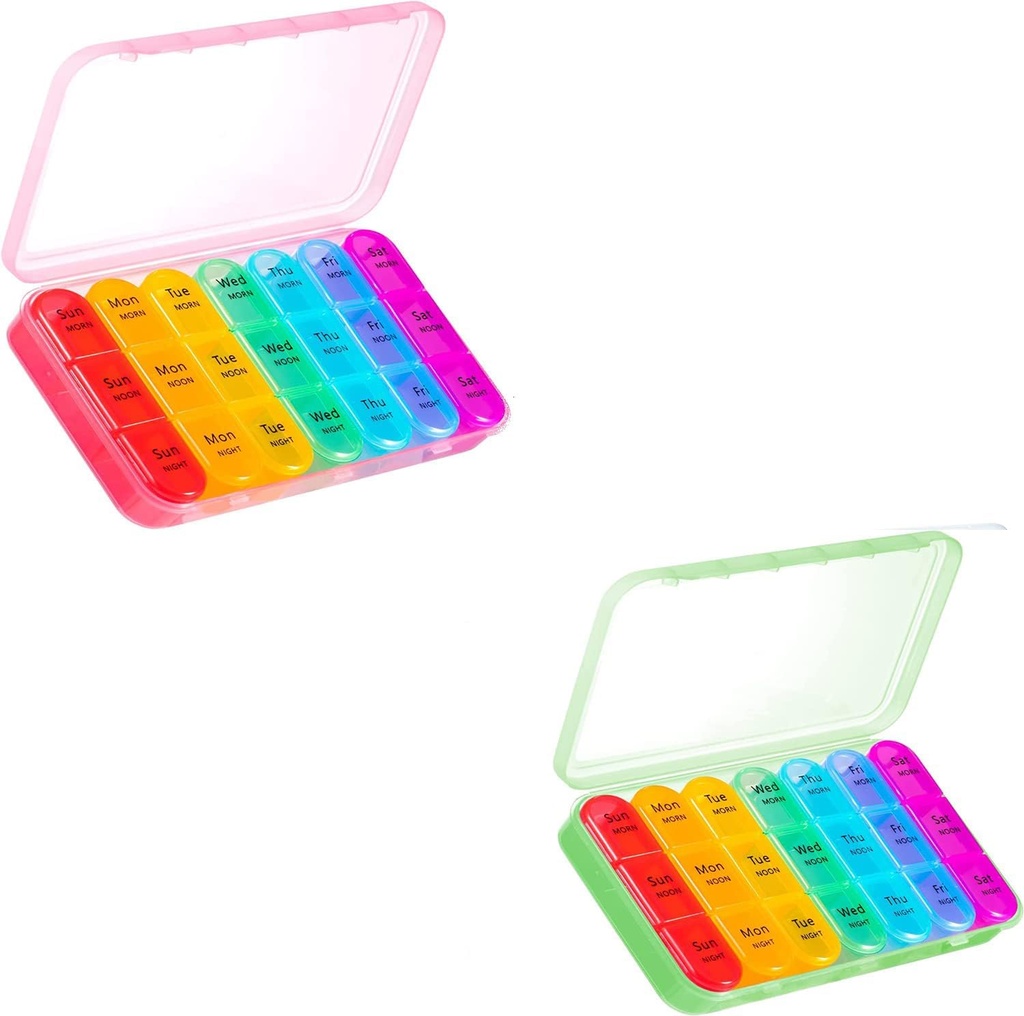ASprink Pink and Green Pill Organizer 3 Times egy nap - Weekly Pill Box 3 Times egy nap - Daily Pill Box 7 Day Medicine Organizer, Large Pill Case Pill Box 3 Times egy nap, Travel Pill Organizer