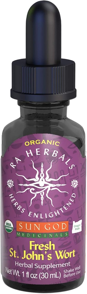 Certified Organic Ra Herbals St. John's Wort Tincture | Fresh Herbal Extract for Natural Wellness Blend | 1oz