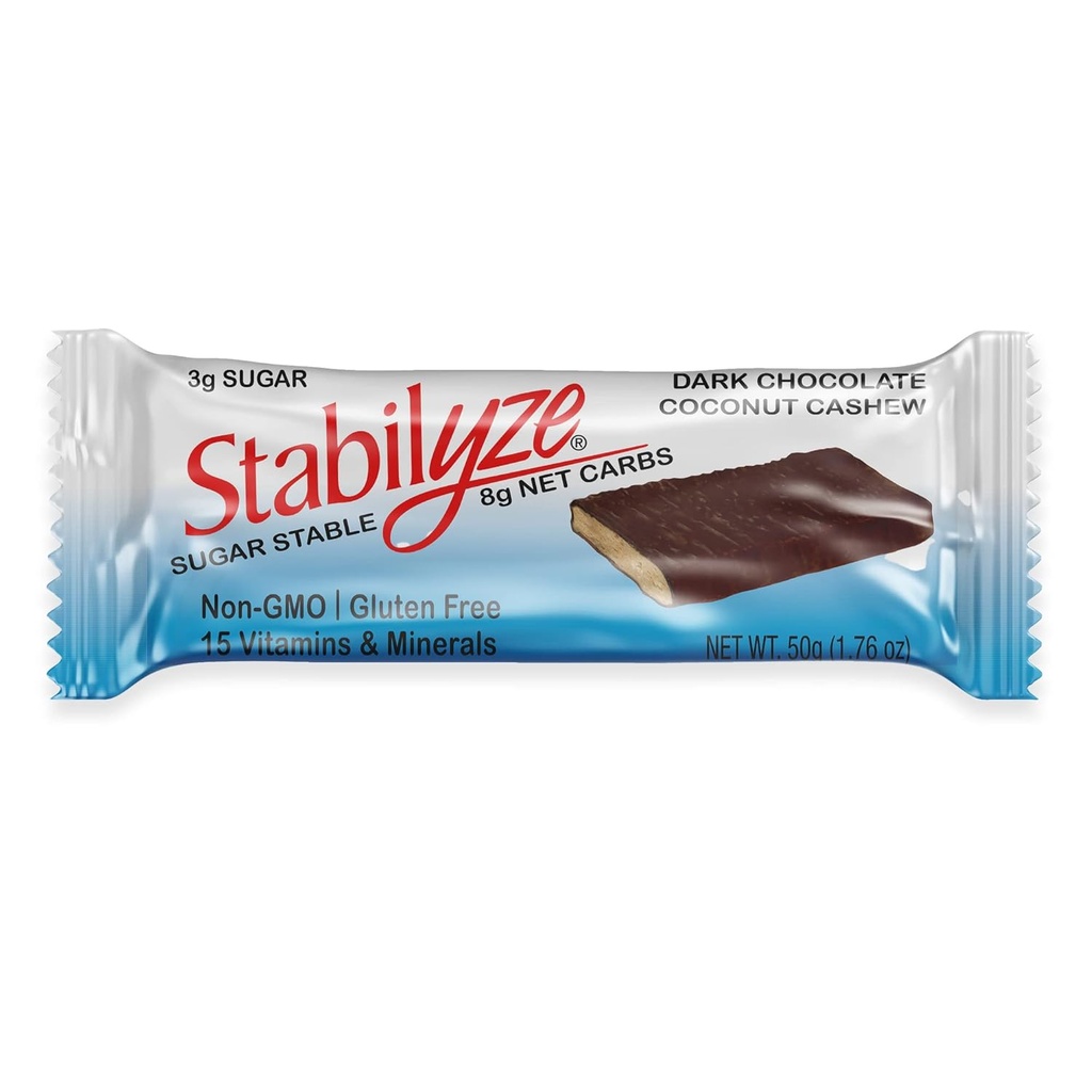 Stabilyze Nutrition Bars, Dark Chocolate Coconut Cashew, Keto Meal Replacement Bars with 15 Essential Vitamins & Minerals, Gluten Free, Non GMO, Low Carb Snacks, Individually Wrapped (12 Pack)