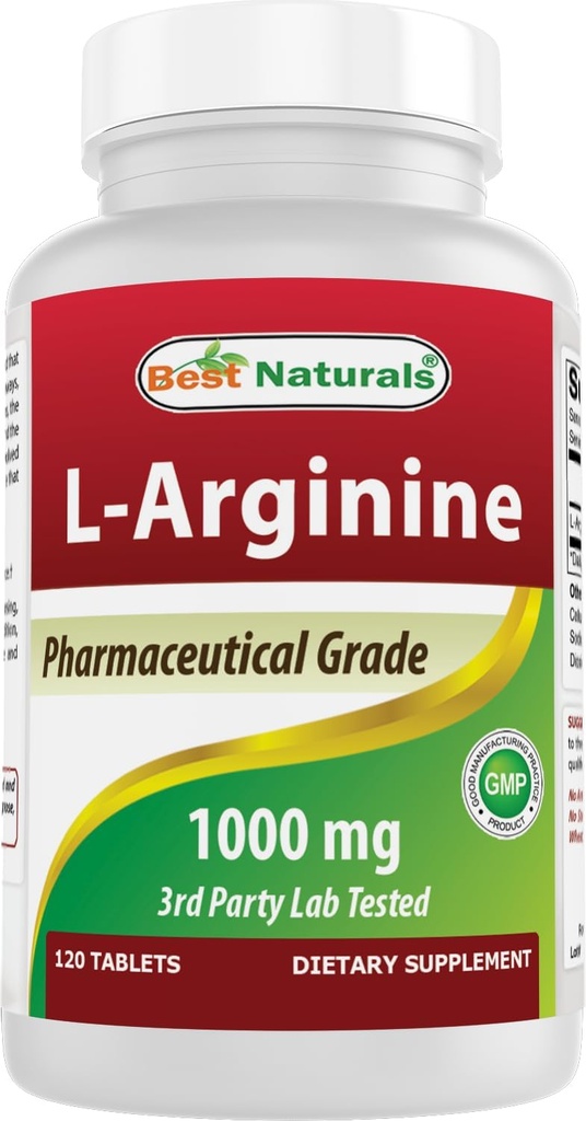 (Uusi paranneltu Formula) Best Naturals L-arginiini 1000 mg 120 tablettia - Pharmaceutical Grade L Arginiini täydentää edistää typpioksidisynteesi