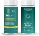 Iwi Omega-3 Essential & Brain Omega-3 Bundle, 30 Servierungen, Vegan pflanzenbasierte Algen Omega 3 mit EPA + DHA, Krill & Fisch Öl Alternative, keine Fishy Nachgeschmack