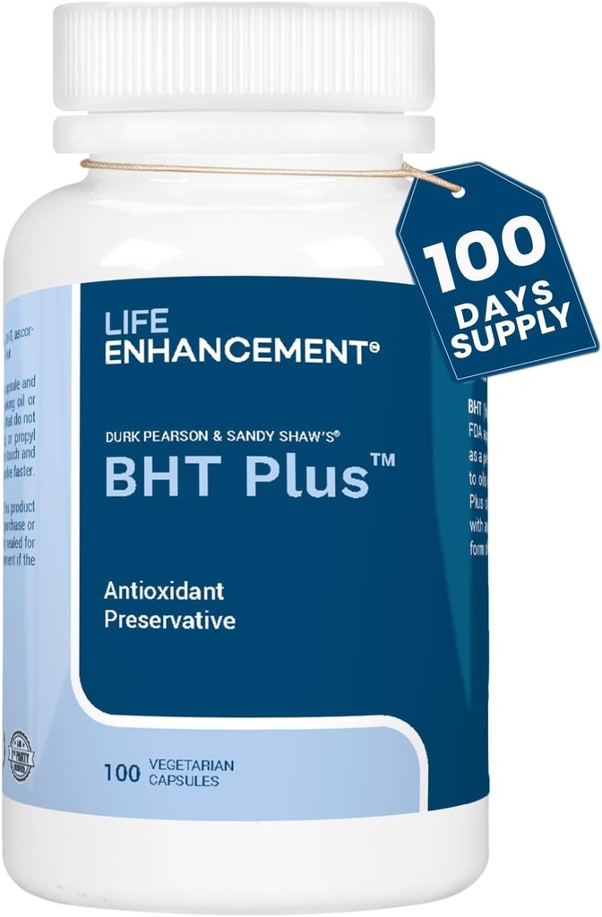 Millora de la vida BHT Plus - Presecutiu contraxivant - 180 mg BHT i 80mmg Vitaminata C (Ascorbylate) - 100 Serving