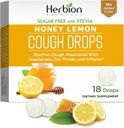 HERBION Naturals Cough Drops,与Stevia一起无糖,饮食补充,Soothes Cough,供6岁以上的成人和儿童使用,每桶25枚(18枚(一袋),蜂蜜柠檬)