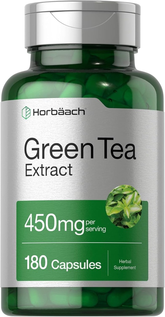 Horbäach Grüner Tee Extrakt Kapseln 450mg | 180 Count | Kräuterergänzung | Non-GMO und Gluten kostenlos