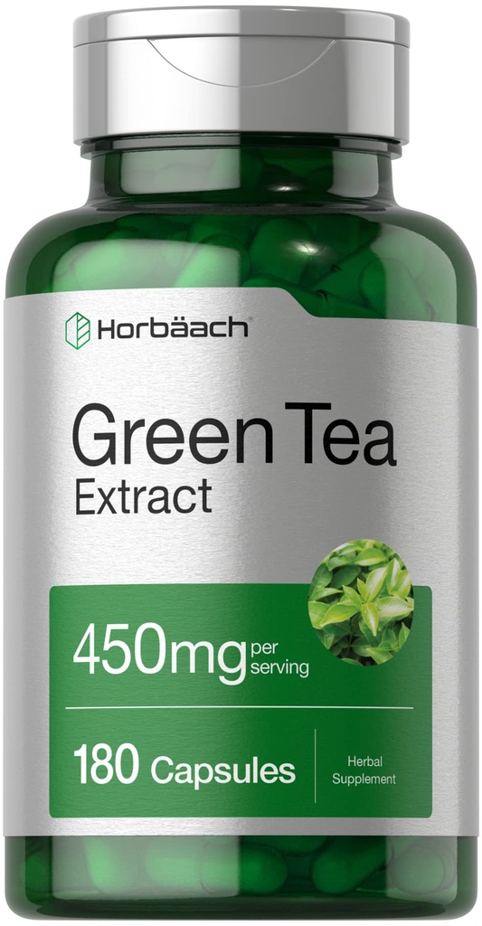 Horbäach Green Tea Extract Supplement | 450mg | 180 Capsules | Extra Strength Herbal Formula | Non-GMO and Gluten Free