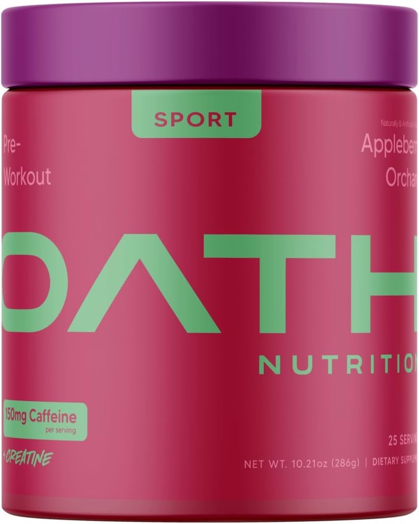 Oath Nutrition Sport Sugar Free Pre-Workout Powder, Appleberry Orchard, Містить креатин моногідрат, кофеїн і бета Аланін, Pre тренування порошок для жінок і чоловіків, 25 сервірування
